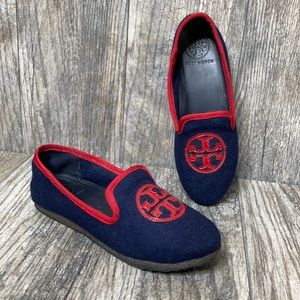 Tory Burch Blue Red Logo Slipper Slip On Loafers 5M
